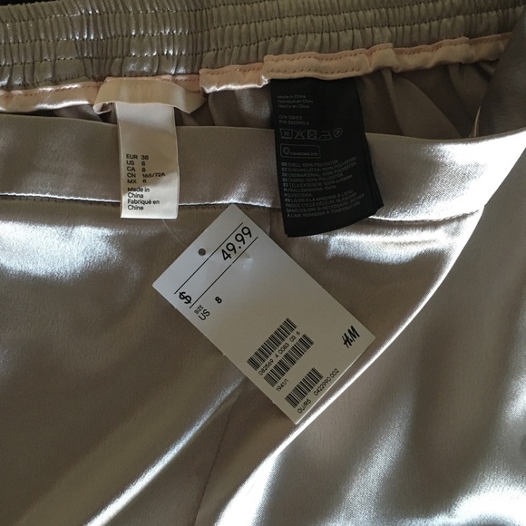 H&M Silver Satin Joggers with side zipper, stripe - Picture 4 of 6